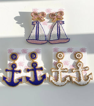 Gaby & Grace Yacht Anchor Earrings in White