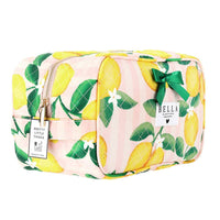 Bella Sleep Spa Quilted Cosmetic Bag in Pink Stripes + Lemons