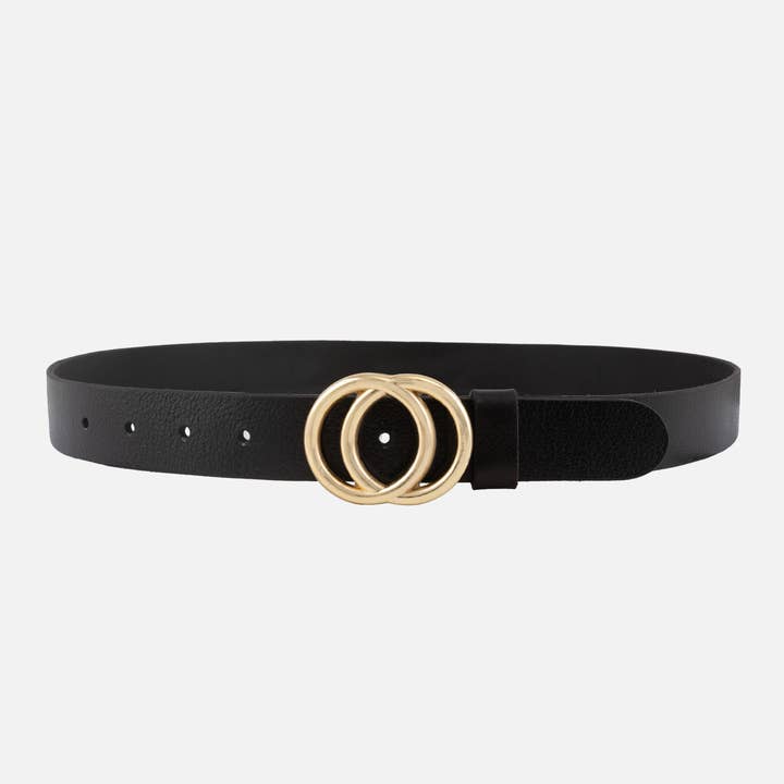 Amsterdam Heritage Caia Double Ring Gold Buckle Belt in Black