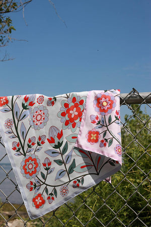Jessie Zhao New York Double Sided Silk Scarf in Pink Garden