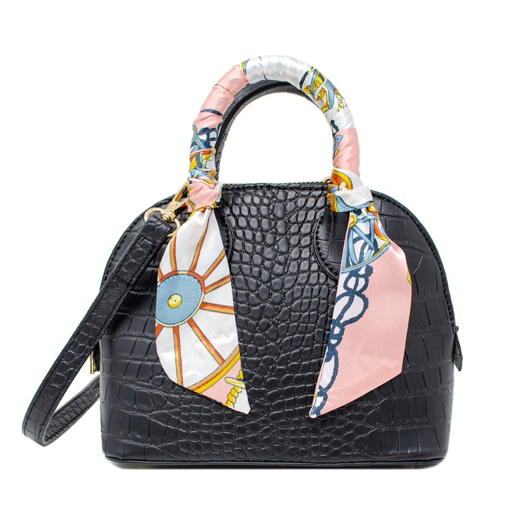 Zomi Gems Crocodile Scarf Moon Handbag in Black