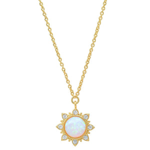 Tai Jewelry - Opal Sun Pendant with CZ Accents Necklace