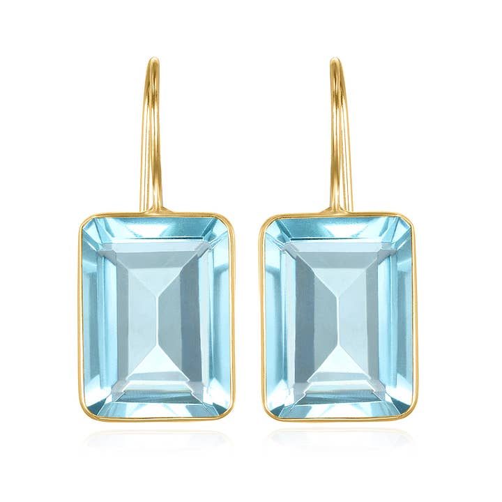 Amelia Rose Emerald Cut Valencia Earrings in Sky Blue/Gold