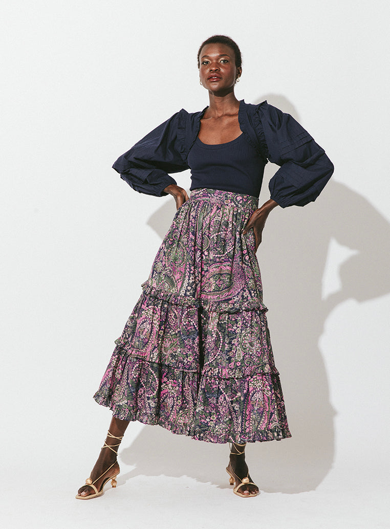 Cleobella Darcy Ankle Skirt in Cayman Paisley Purple