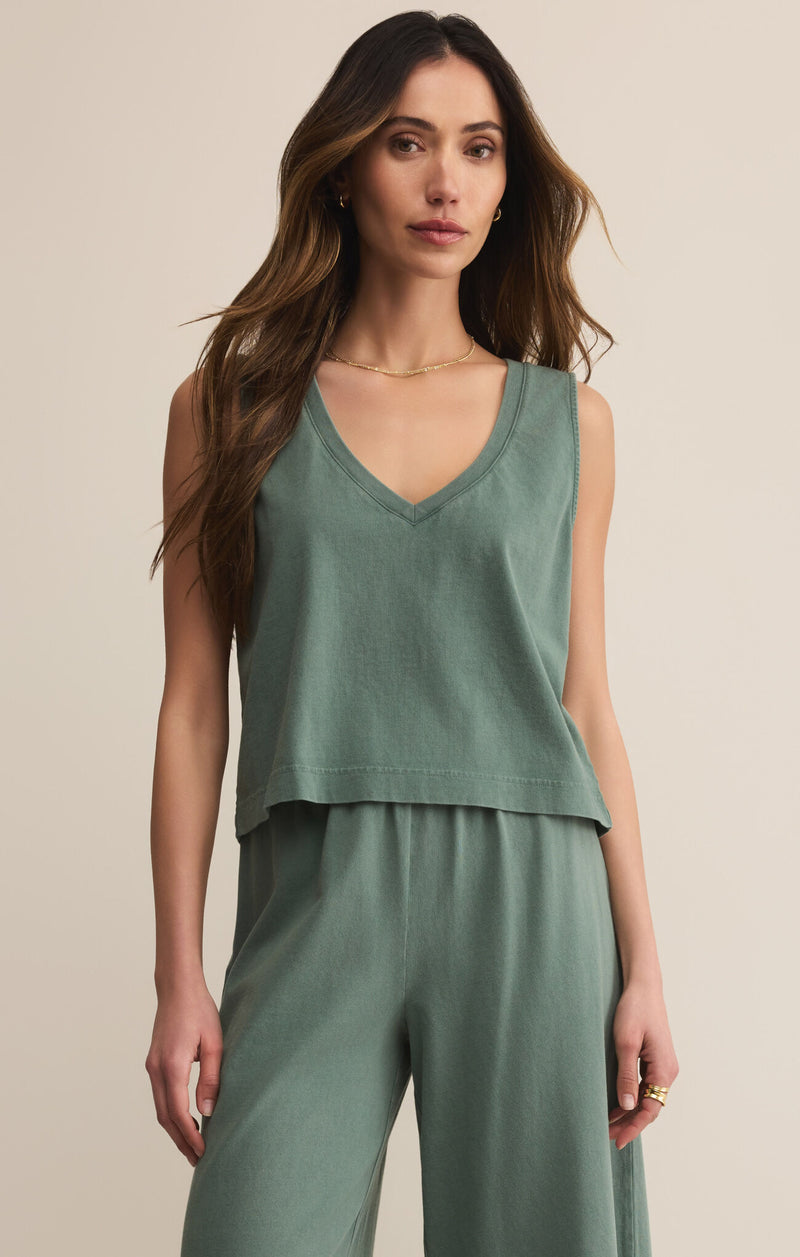 Z Supply Sloane V-neck Top in Hunter Green