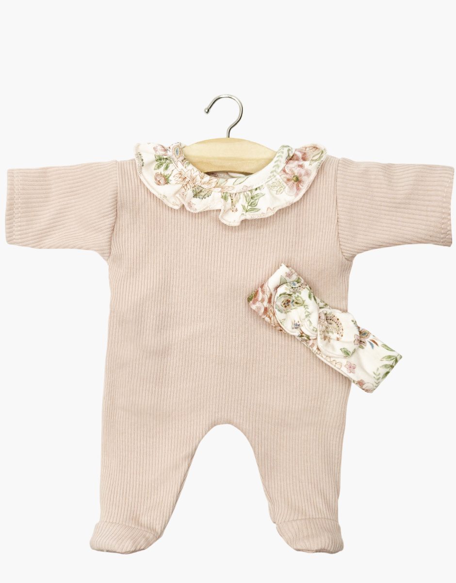 Minikane Camille Romper in Petal Ribbed Knit with Lili-Rose Collar and Headband