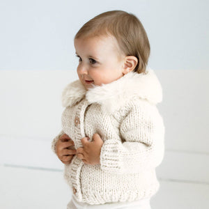 Huggalugs Fur Collar Cardigan in Natural