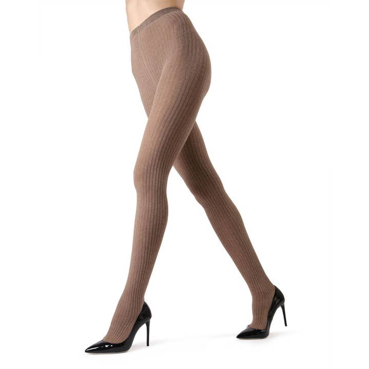 MeMoi Boston Ribbed Sweater Tights Taupe Heather