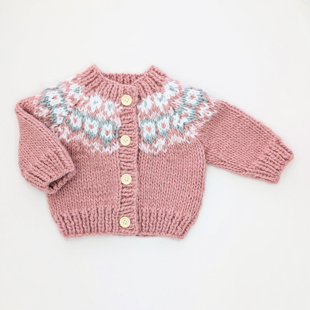 Huggalugs Cardigan in Rosy Fairisle