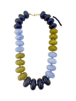 Gemelli - Carissa Chunky Beaded Necklace- Light Blue Chartreuse Mix