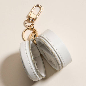 Sensibling Corp. Floral Pattern Printed Round Shaped Travel Jewelry Case Keychain / Bag Charm