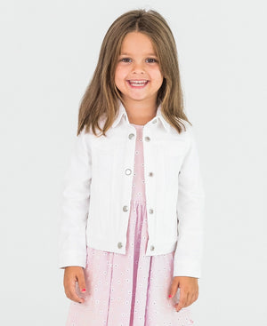 RuffleButts Denim Jacket in White