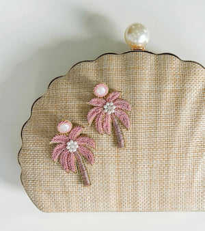 Gaby & Grace  Pink Palm Tree Beaded Earrings