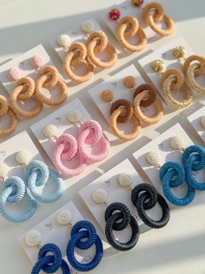 Gaby & Grace Nantucket Raffia Earrings in Natural White