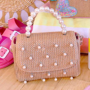 OMG Accessories Straw Pearl Crossbody Bag