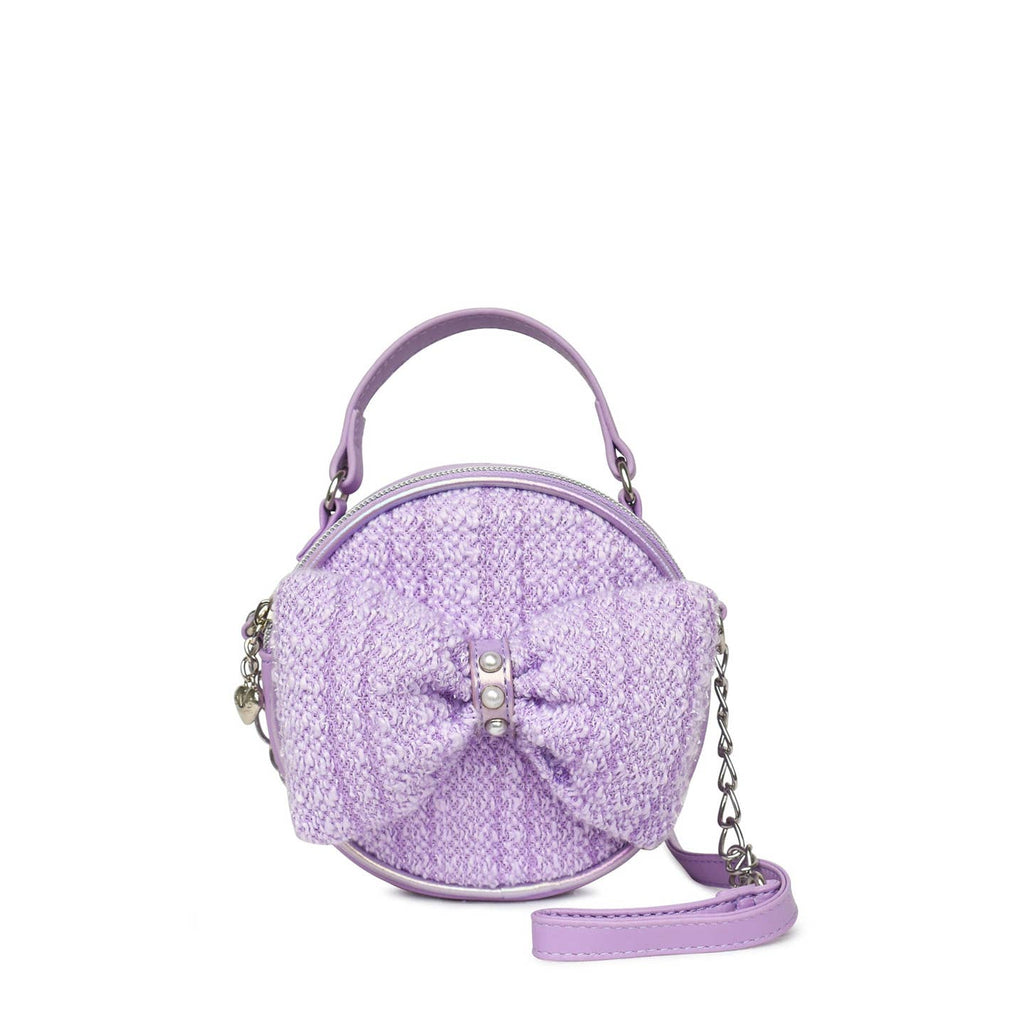 OMG Accessories Tweed Crossbody Bag in Lavender Bow