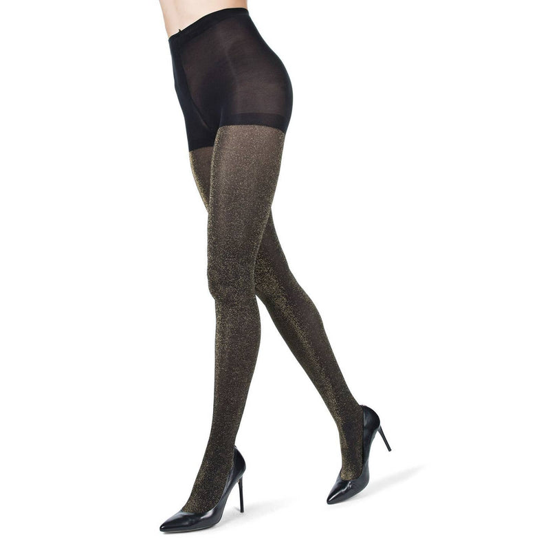 MeMoi Glitter Opaque Tights in Black/Gold