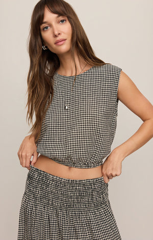 Z Supply Merit Cropped Gingham Top in Black