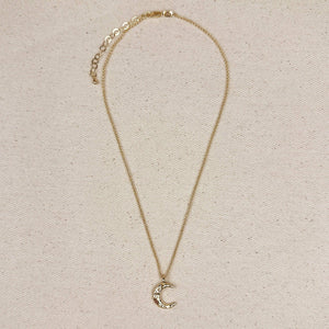 GoldFi 18k Gold Filled Hammered Crescent Moon CZ Necklace