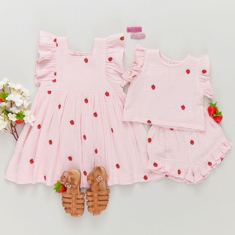 Pink Chicken Elsie Dress in Strawberry Embroidery