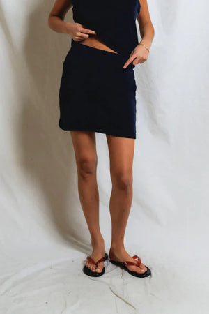 perfectwhitetee Emery Loop Terry Skirt in Navy