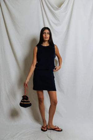 perfectwhitetee Emery Loop Terry Skirt in Navy