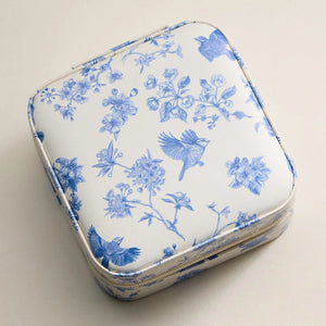 Frem NYC Floral Travel Jewelry Box with Mirror in Blue Bird