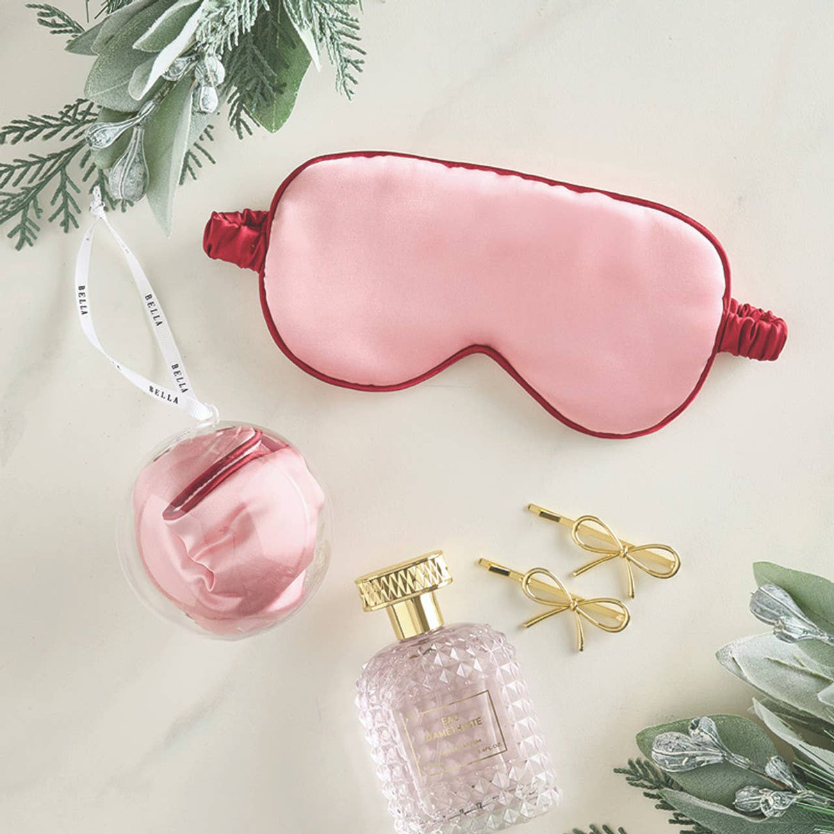 Bella Sleep Spa Sleep Mask in Ornament in Blush + Burgundy Trim