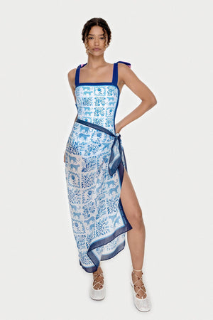 Jessie Zhao New York Beach Sarong Wrap in Blue Jungle