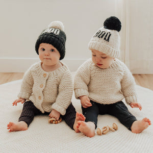 Huggalugs Hand Knit Beanie Hat in BOO