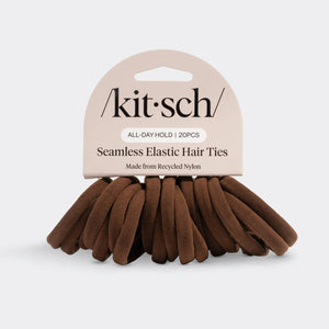 KITSCH Recycled Fabric Seamless Hair Elastics 20pc Set in Chocolate