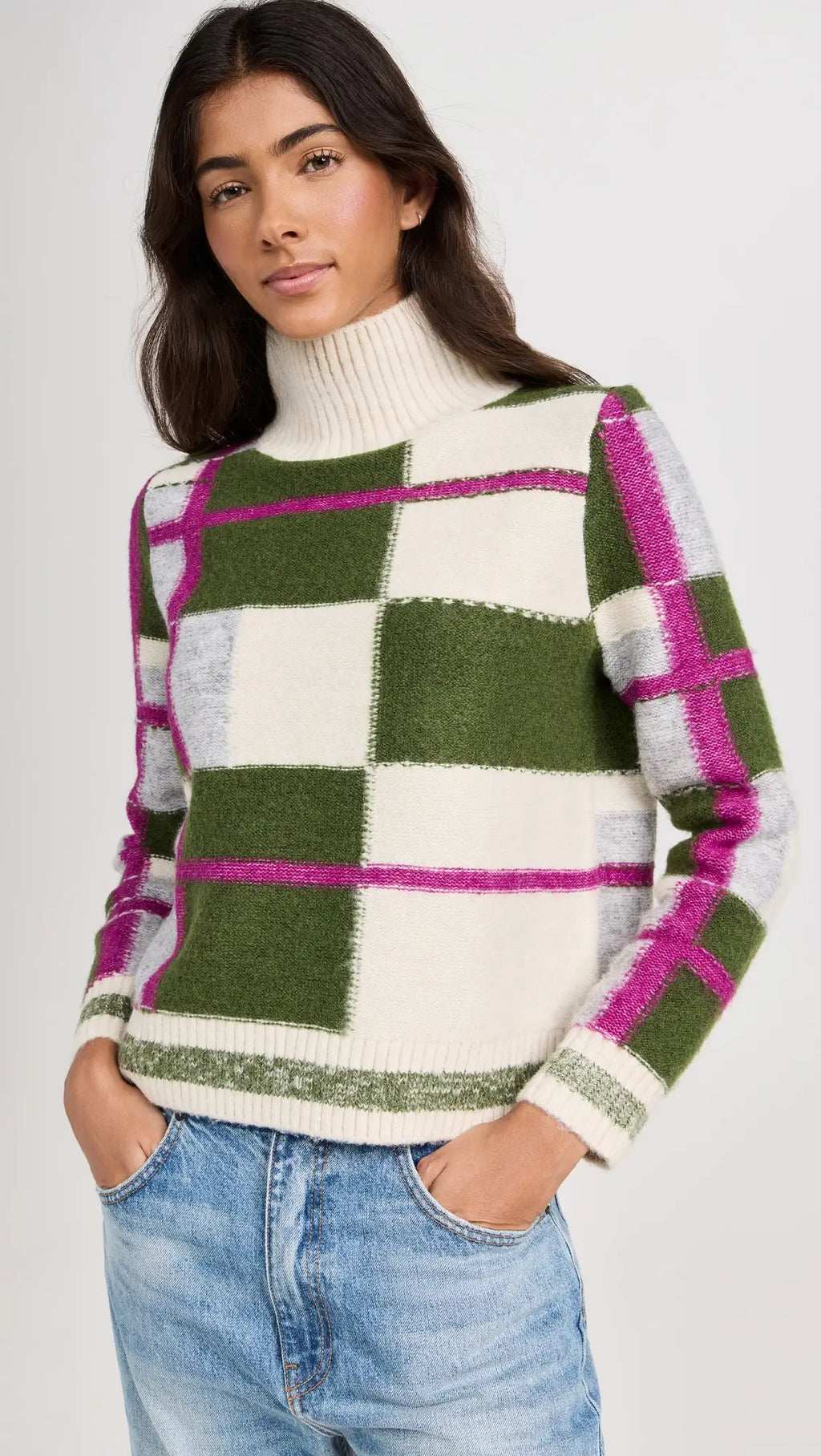 525 America Ria Sweater in Ecru Multi Plaid