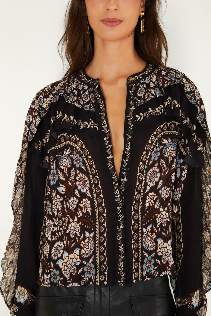 Farm Rio Daniela Longe Sleeve Top in Black
