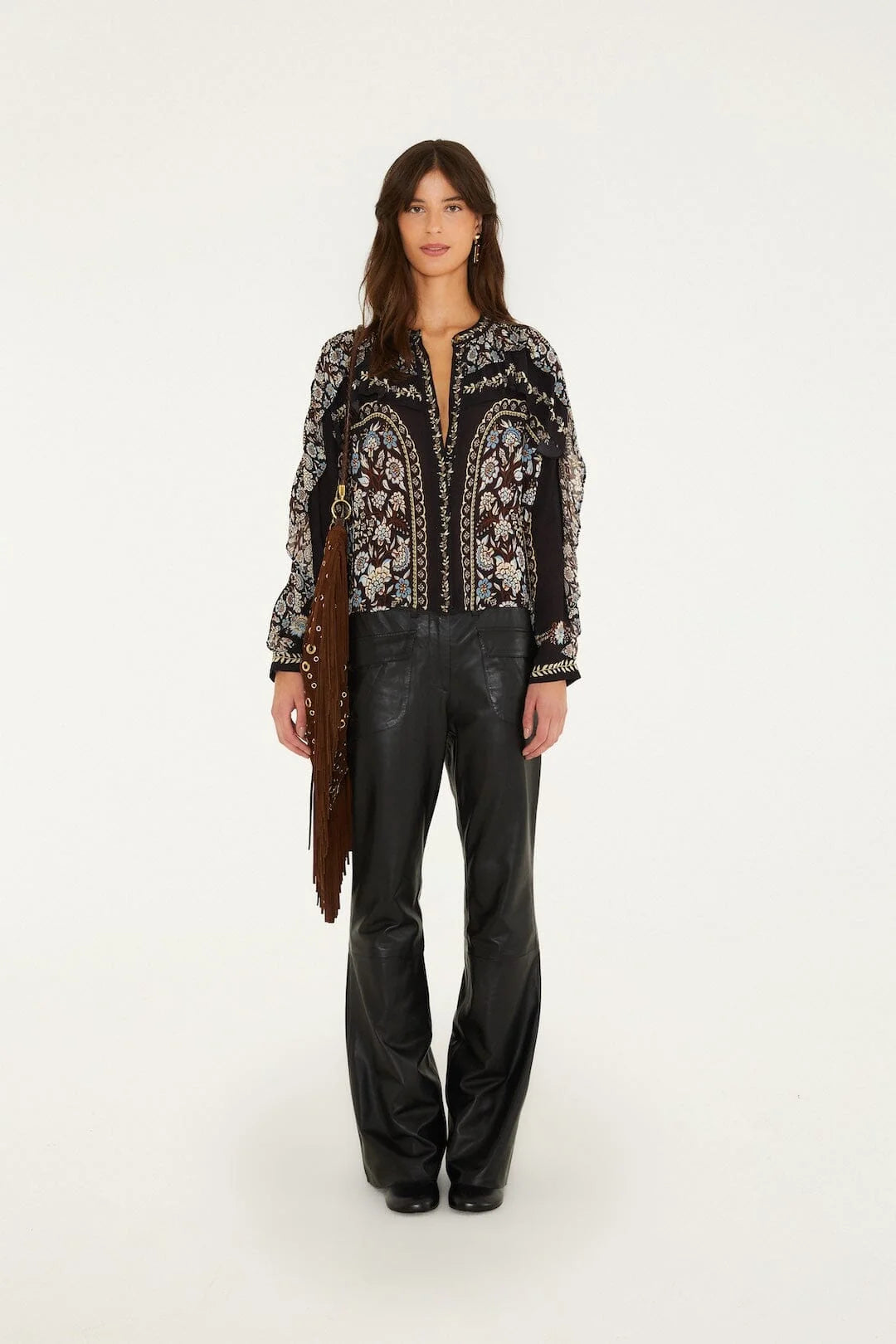 Farm Rio Daniela Longe Sleeve Top in Black