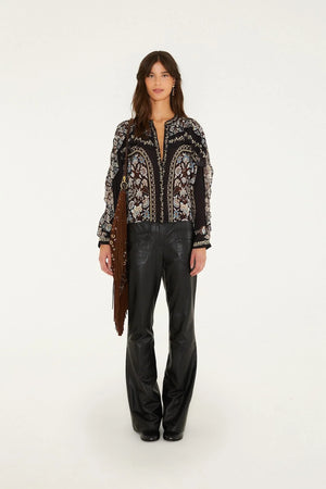 Farm Rio Daniela Longe Sleeve Top in Black