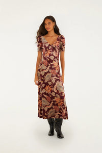 Farm Rio Delhi Maxi Dress in Burgundy Floral