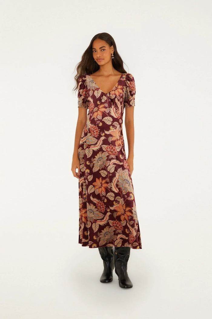 Farm Rio Delhi Maxi Dress in Burgundy Floral