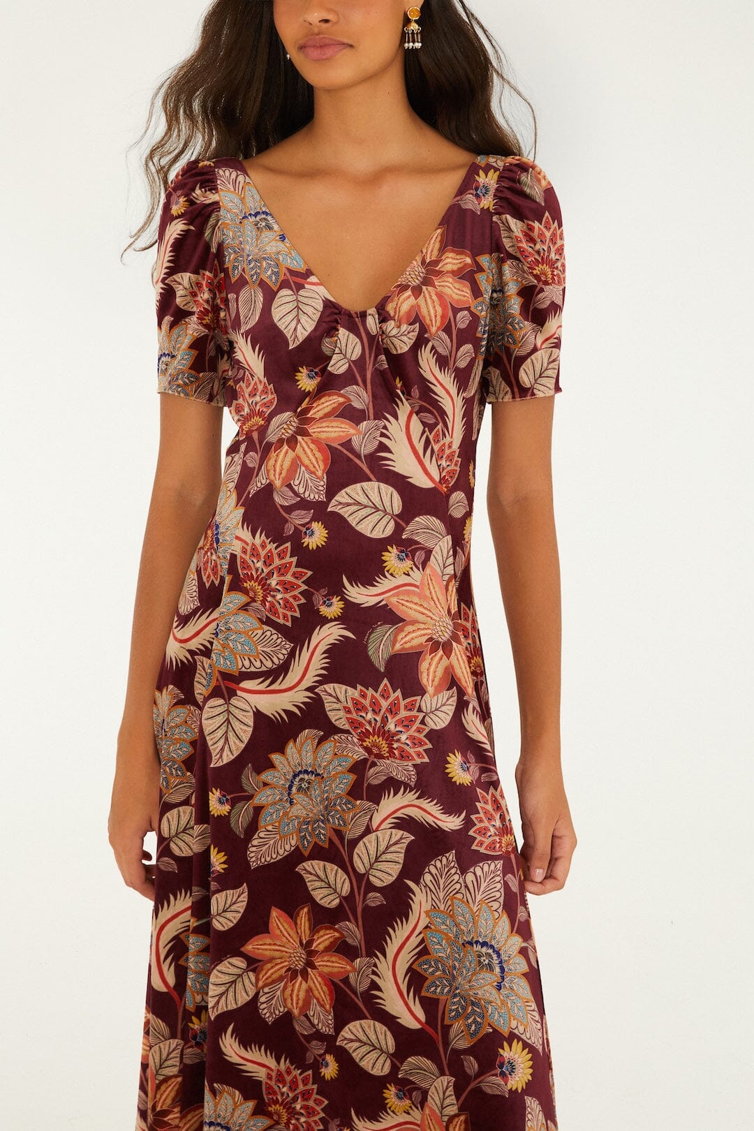 Farm Rio Delhi Maxi Dress in Burgundy Floral
