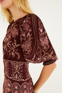 Farm Rio Liz Puff Sleeve Maxi Dress in Burgundy