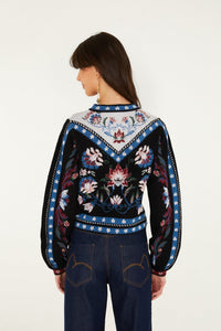 Farm Rio Natalia Crew Neck Knit Sweater in Natalia Burgundy