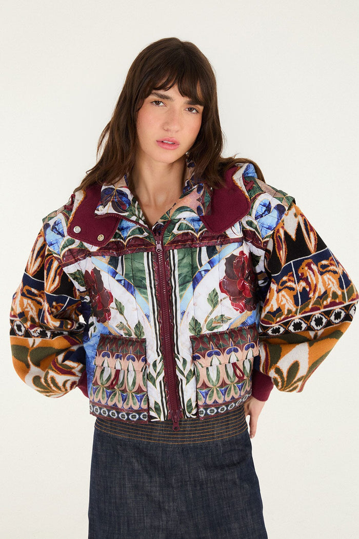 Farm Rio Pietra Cura Cropped Puffer Jacket in Tapestry