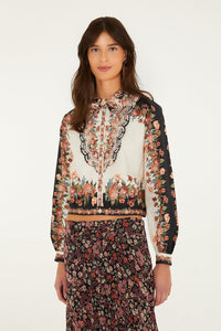 Farm Rio Winter Floral Long Sleeve Shirt in Winter Floral Cream