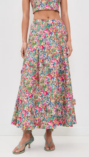 Farm Rio Peasant Floral Maxi Skirt in Off-White Butterflies