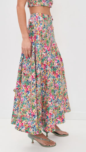 Farm Rio Peasant Floral Maxi Skirt in Off-White Butterflies