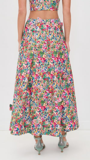 Farm Rio Peasant Floral Maxi Skirt in Off-White Butterflies