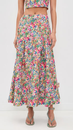 Farm Rio Peasant Floral Maxi Skirt in Off-White Butterflies