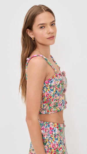 Farm Rio Peasant Floral Top in Off-White Butterflies