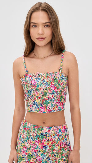 Farm Rio Peasant Floral Top in Off-White Butterflies