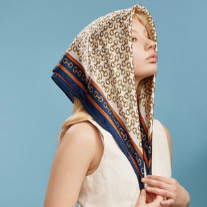 Frem NYC Satin Scarf in Navy & Beige Chains
