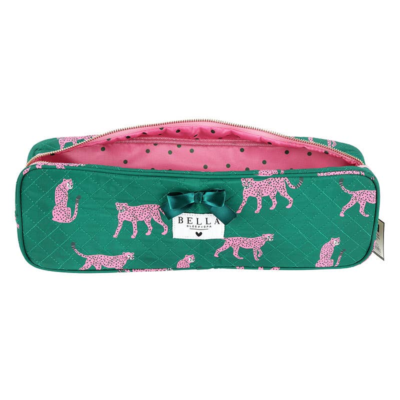Bella Sleep Spa Quilted Hair Tool Bag in Green + Cheetahs